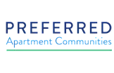 Elegant logo of Preferred Apartment Communities with bold blue lettering and a sleek underline.