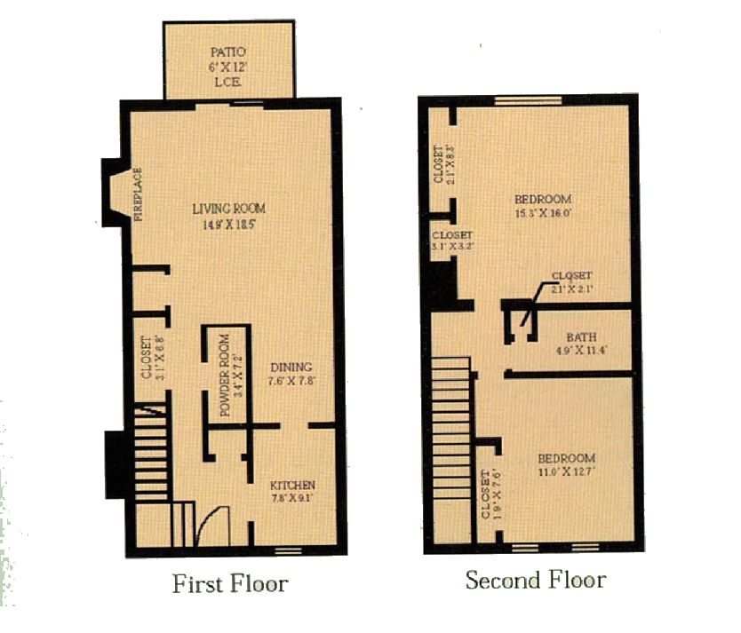 Charming 2-story floor plan featuring a spacious living room, cozy kitchen, and dining area on the first floor, with 2 large bedrooms and ample closet space on the second floor. Includes a patio for outdoor enjoyment.