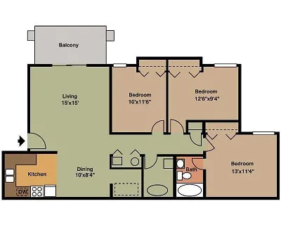 Inviting 3-bedroom floor plan with open living and dining area, efficient kitchen, and private balcony retreat.