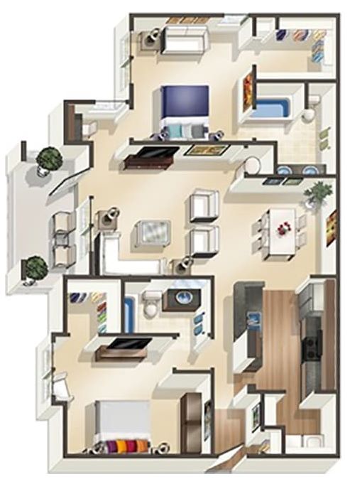 Charming 2-bedroom apartment floor plan with an inviting open-concept living and dining area, modern kitchen, and two well-appointed bathrooms.