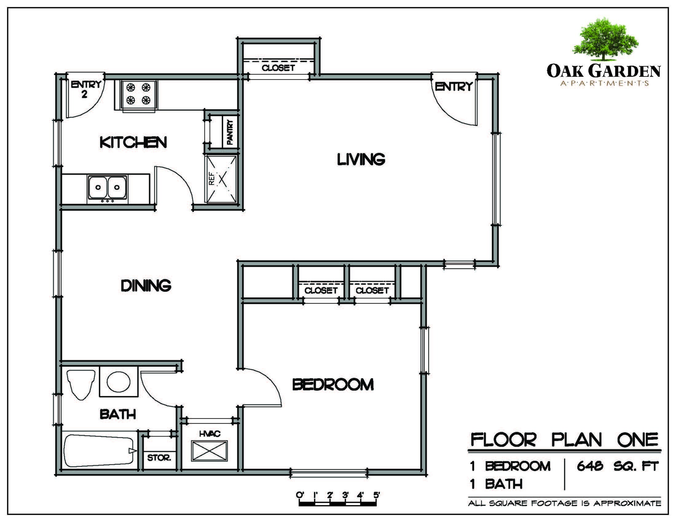 Oak Garden - One Bedroom Floorplan