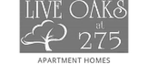 Elegant Live Oaks at 275 logo featuring a stylized tree, highlighting luxurious apartment homes.