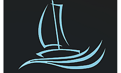 Sleek blue sailboat silhouette on a dark background, symbolizing elegance and adventure.