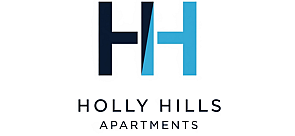 Modern logo for Holly Hills Apartments featuring bold blue initials, conveying elegance and style.