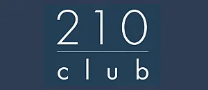 Elegant graphic design showcasing '210 club' logo with a sleek, modern aesthetic on a deep blue background.