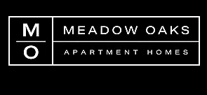 Chic Meadow Oaks branding with a modern black and white design, highlighting upscale apartment homes.