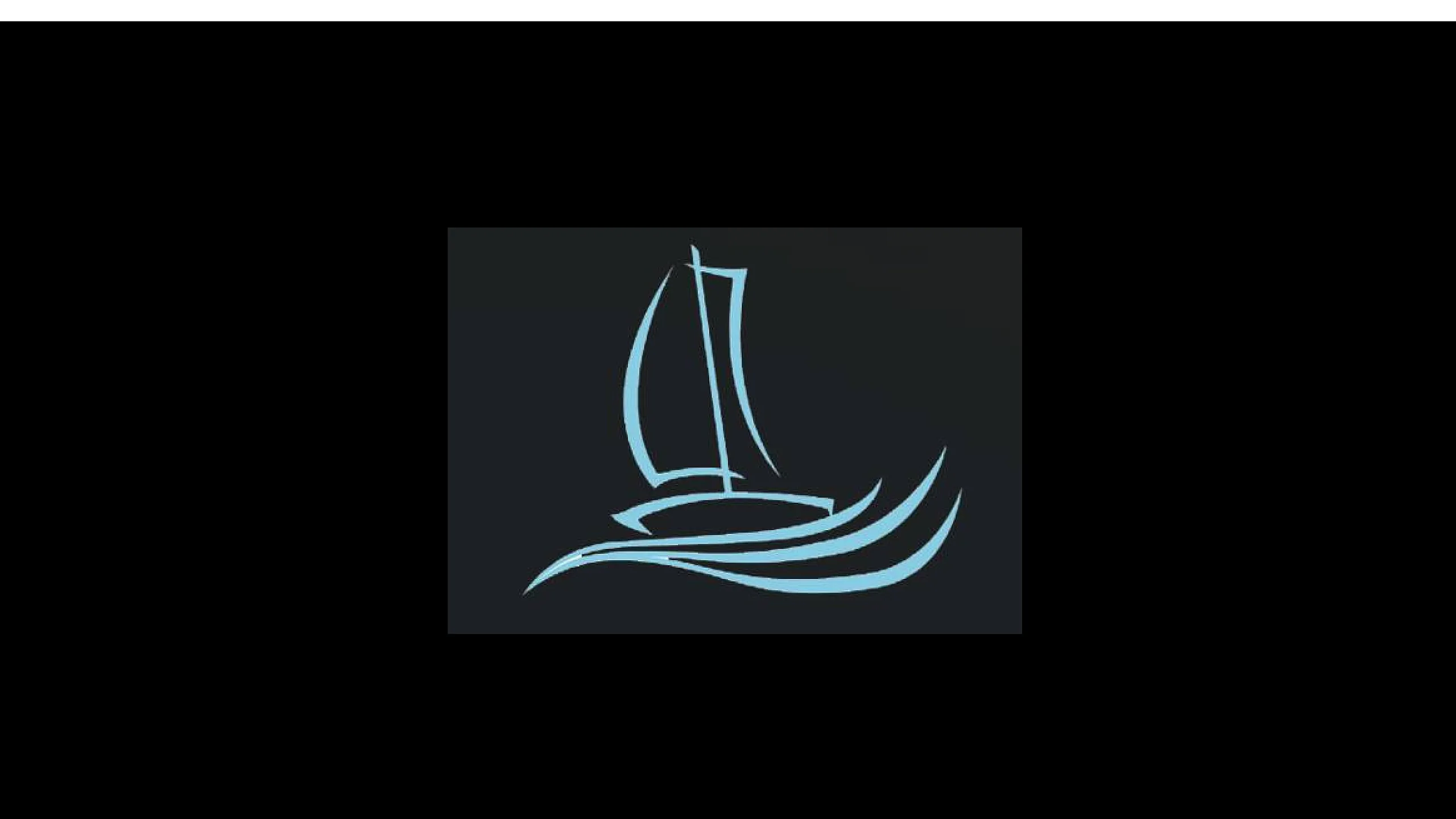 Elegant blue sailboat logo design with flowing wave lines on a dark background, evoking a sense of adventure and tranquility.