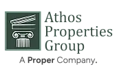 Athos Properties Group logo featuring an elegant architectural column design, exuding sophistication and reliability.