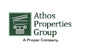 Logo of Athos Properties Group displaying a classic architectural column design with the tagline 'A Proper Company' showcasing professionalism and elegance.