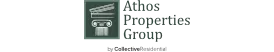 Athos Properties Group logo with a classic column and clapperboard design, portraying elegance and professionalism.
