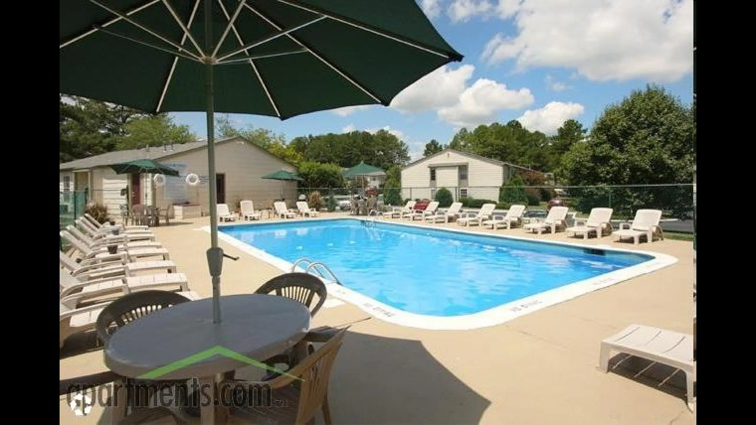 Inviting outdoor pool area with sun loungers and umbrellas, perfect for relaxation and enjoying sunny days.