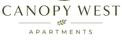 Elegant Canopy West Apartments logo featuring a stylized tree encircled by lush forest elements, symbolizing serene and nature-inspired living.