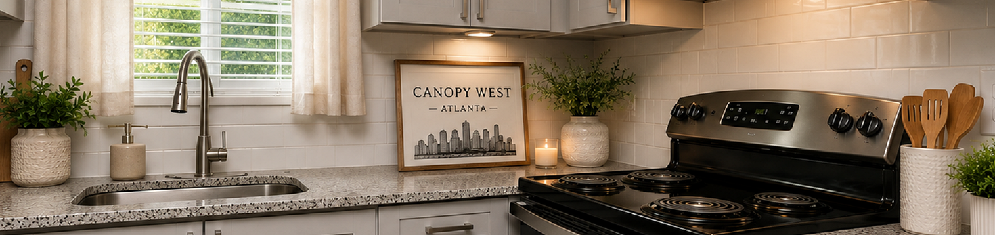 Chic kitchen with modern appliances, sleek granite countertops, and stylish decor in a bright and inviting space.