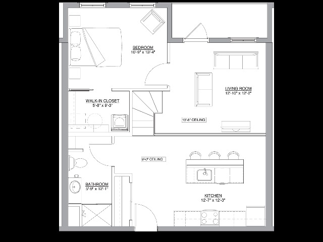 The Fredrick 1 bedroom floorplan