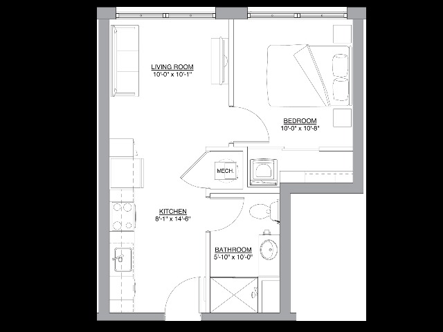 The Jordan Floorplan, 1 bedroom