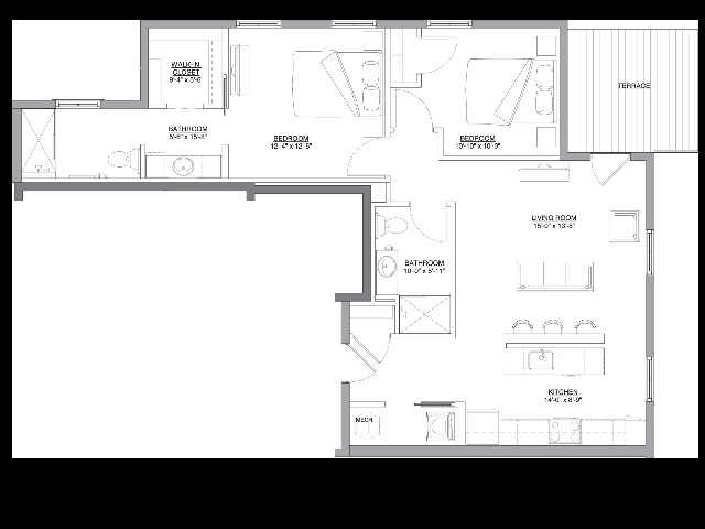 The Crispin Floorplan, 2 bed 2 bath