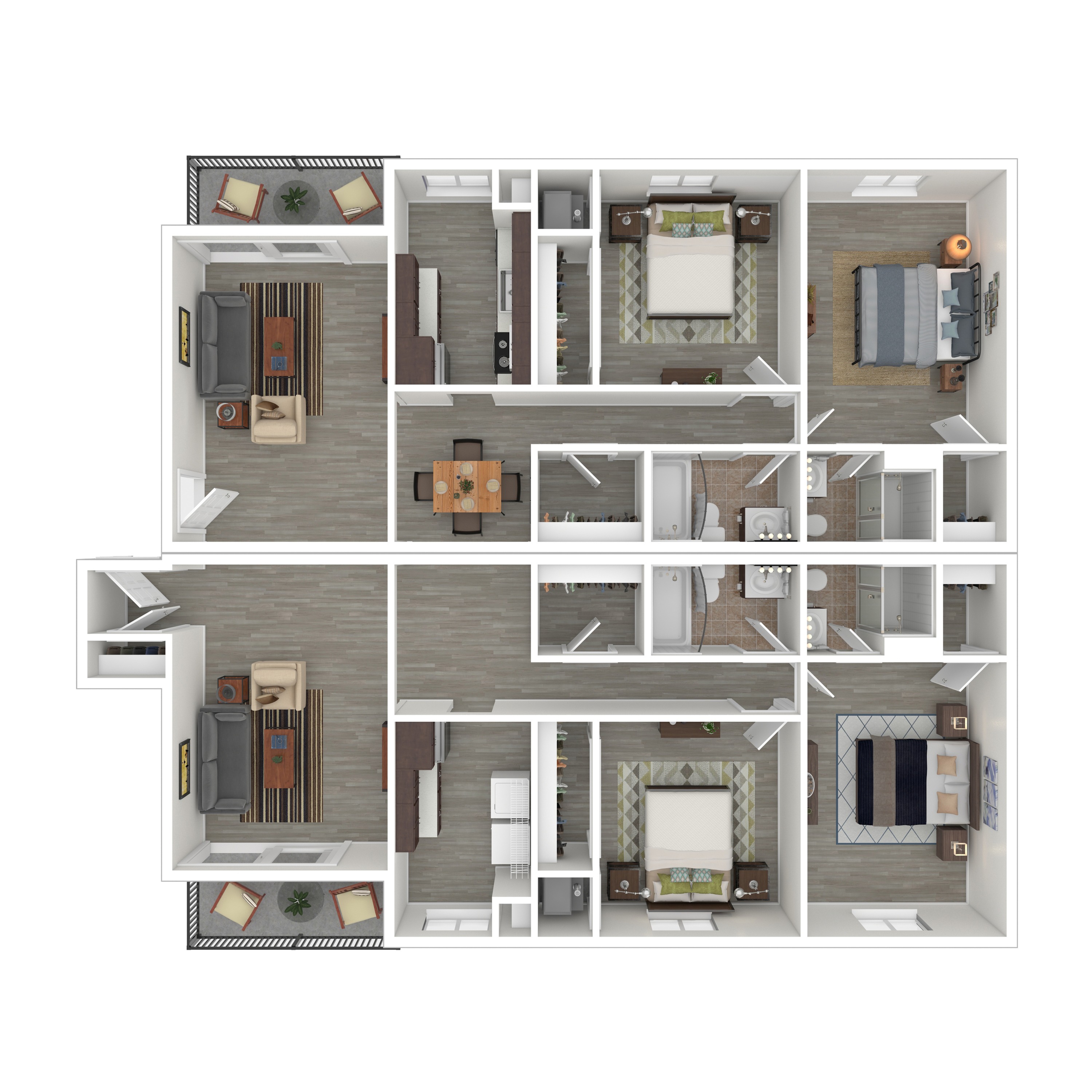 Terrace View 4x4 Apartment 3D