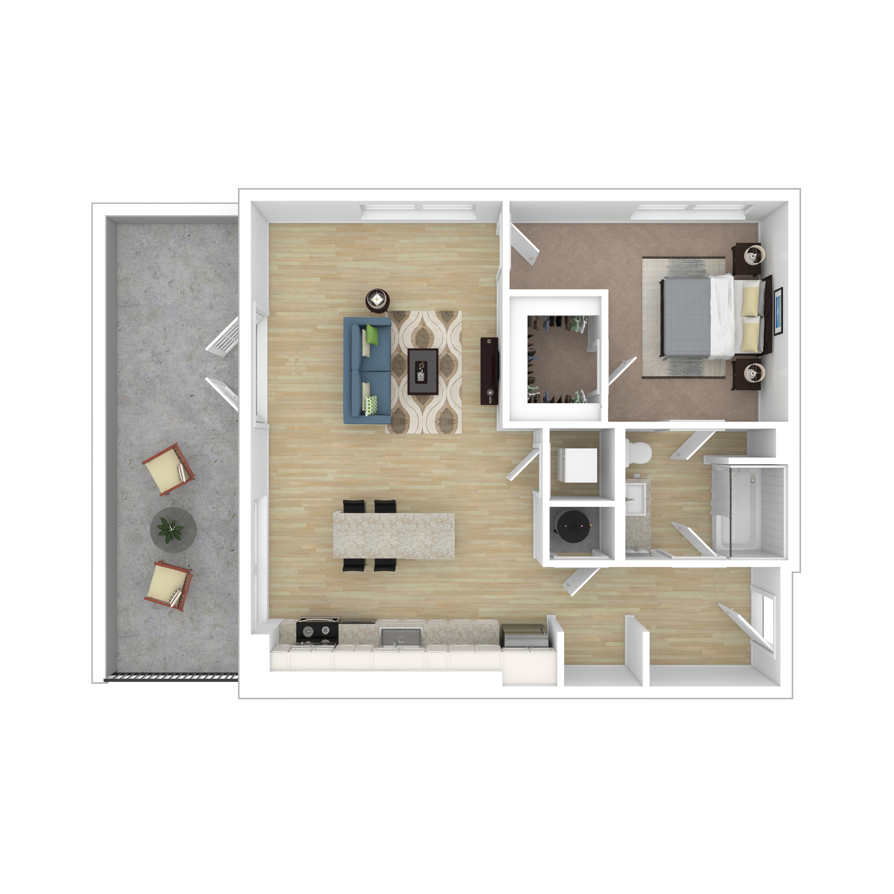 Allegheny - 1x1B2 - 3D Floorplan
