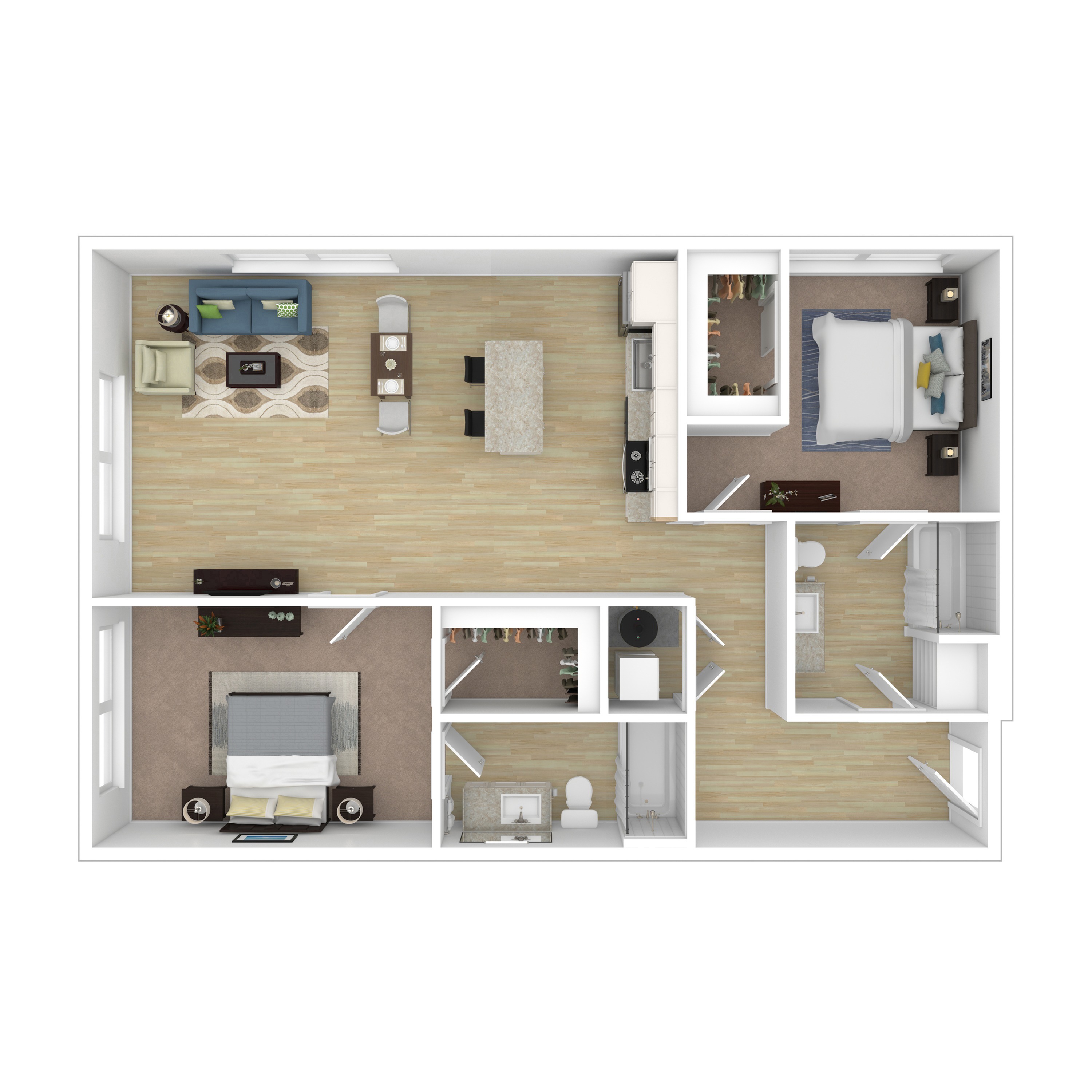 Clairton - 2x2-2B.2 - 3D Floorplan