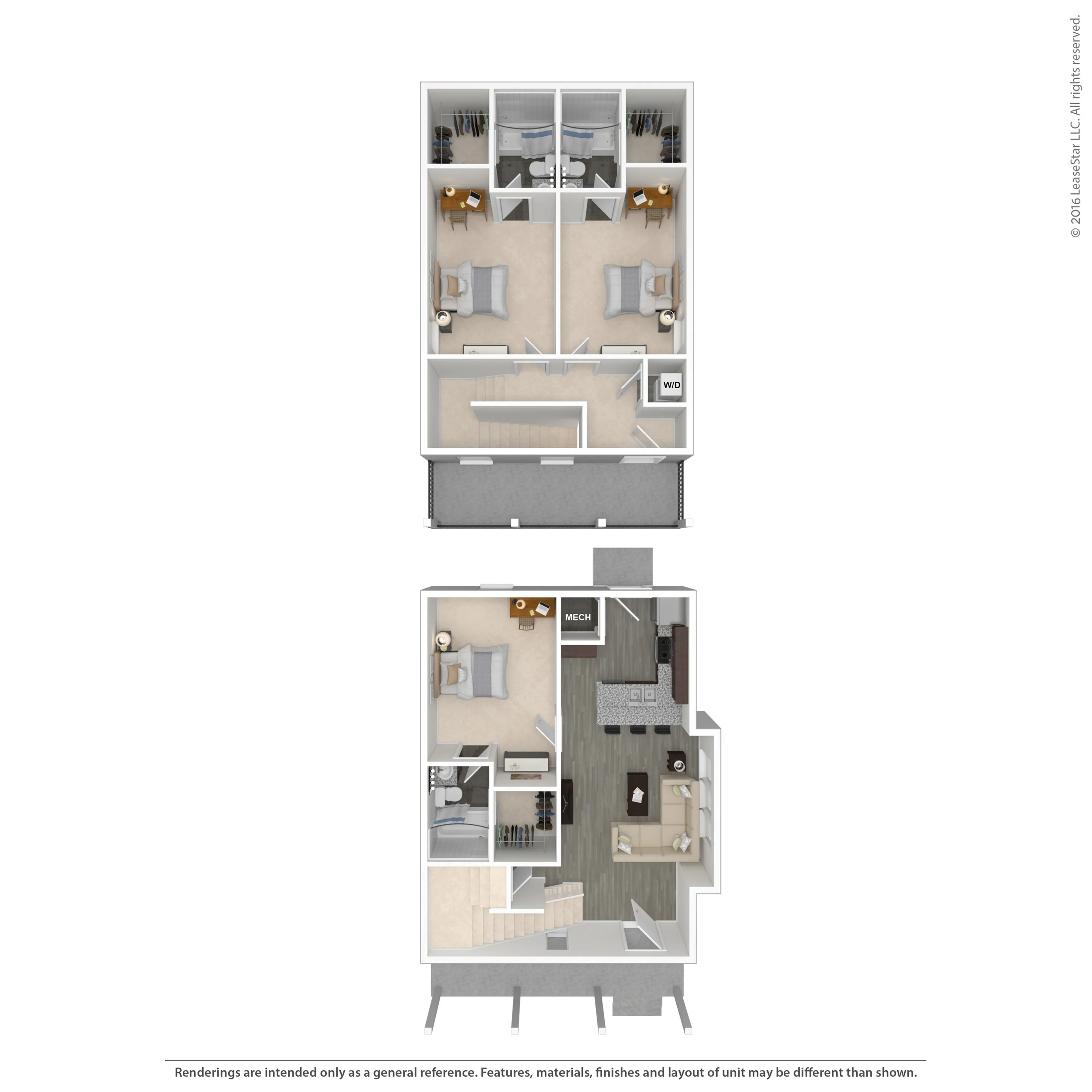3 Bed Cottage Upper Deck 3D Floorplan