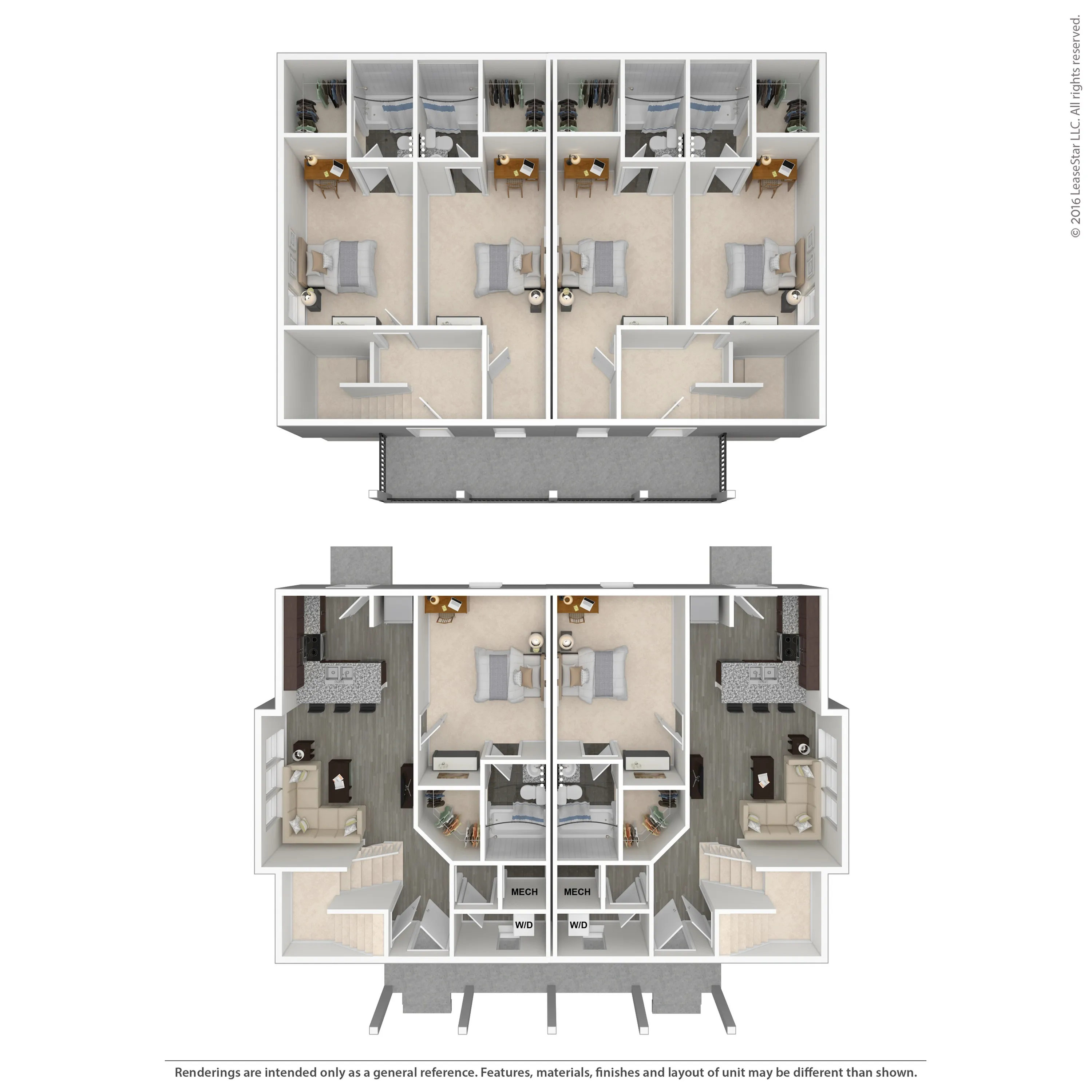 3 Bed Duplex Upper Deck 3D Floorplan