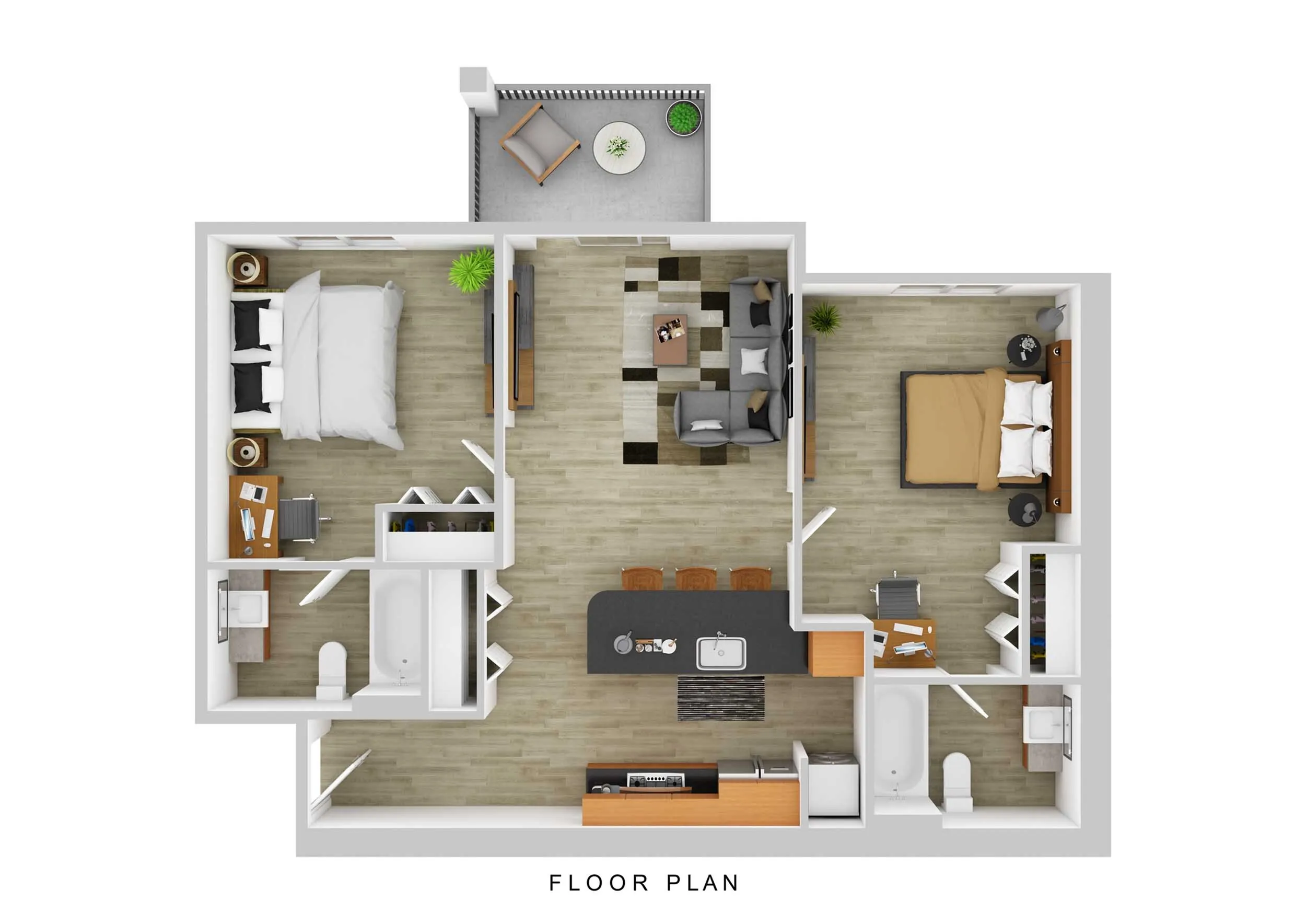 Campus Court Lexington Standard 2x2 floor plan, 850 square feet, two bed two bath in Lexington, KY