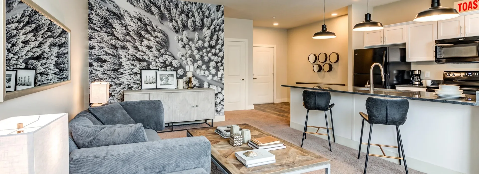 Marina Lofts Living Room and Kitchen