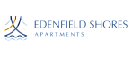 Elegant logo of Edenfield Shores Apartments featuring stylized waves and sophisticated typography.