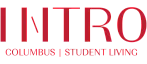 Bold and modern logo for INTRO Columbus, highlighting premium student living with distinct red typography.