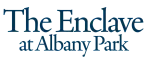 Elegant logo for The Enclave at Albany Park, highlighting sophisticated branding in navy blue.