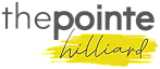 Modern logo design for The Pointe at Hilliard, featuring sleek typography with a vibrant yellow brush stroke.
