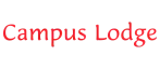Vibrant Campus Lodge logo in bold red lettering, exuding modern comfort and stylish living.