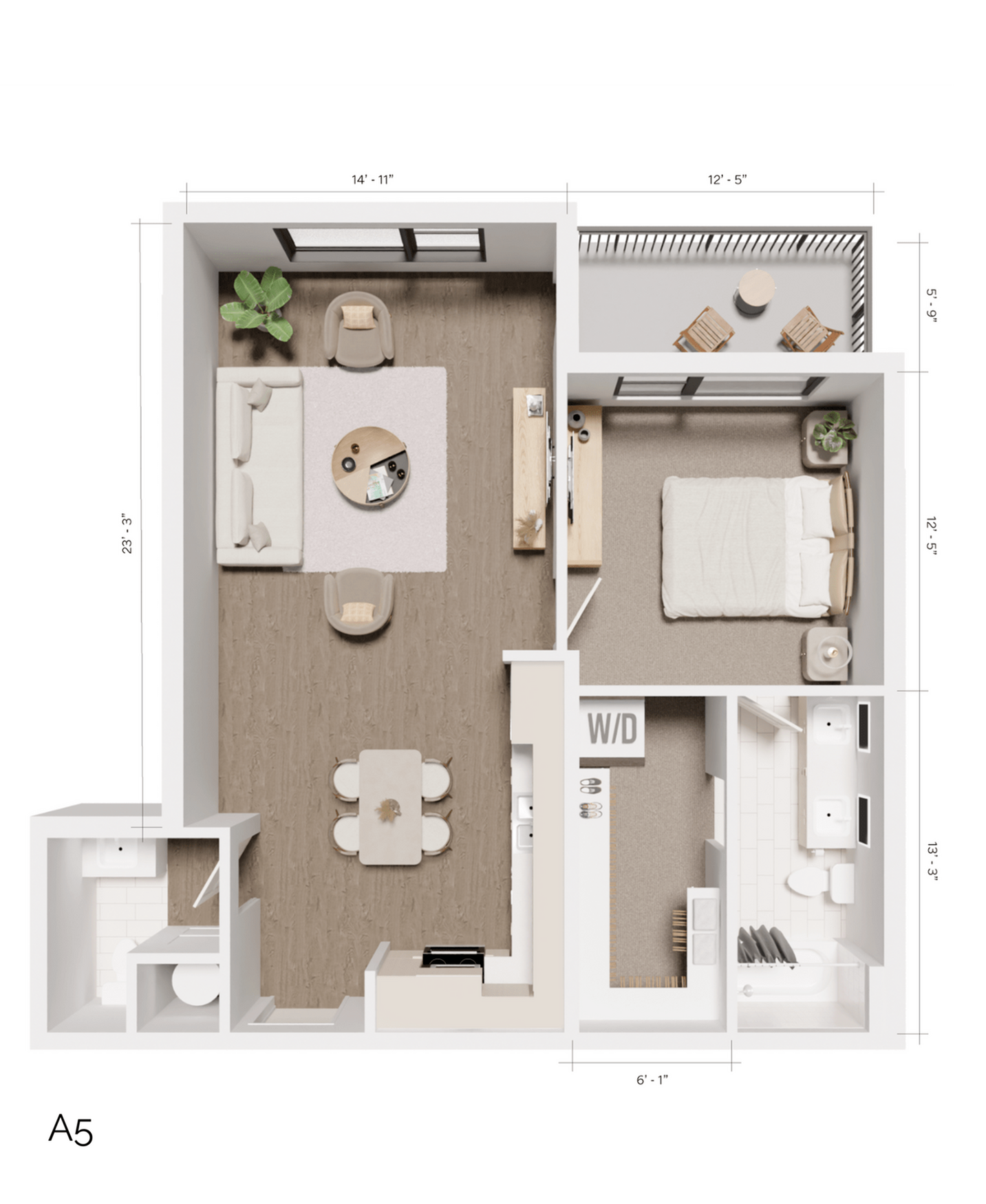 The Grandeur A5 - Willow (Larger) (1 Bedroom 1.5 Bath)