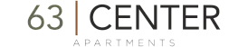 Logo of 63 Center Apartments, featuring modern typography in earthy tones.
