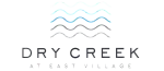 Elegant logo for Dry Creek at East Village featuring stylish wave patterns in soothing blue and grey tones.