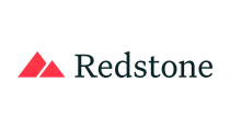 Redstone logo with bold red mountain design, evoking strength and reliability in branding.
