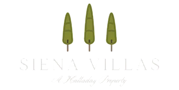 Elegant Siena Villas logo featuring three stylized green trees, promoting sophisticated villa living.