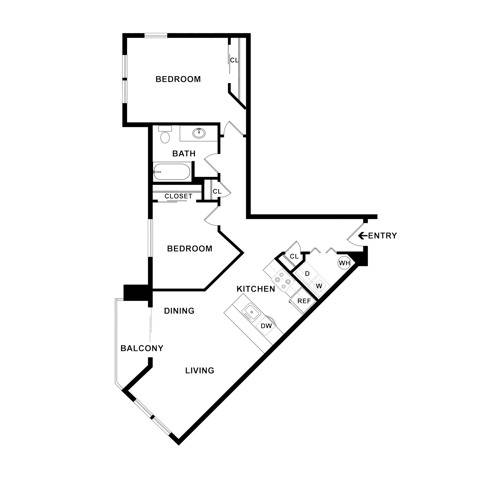 2 Bdrm Floor Plan | Apartments For Rent In Dupont Washington | Trax at DuPont Station