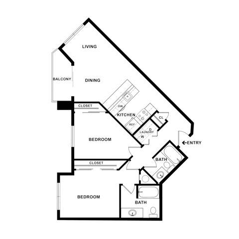 2 Bedroom Floor Plan | Dupont Wa Apartments | Trax at DuPont Station