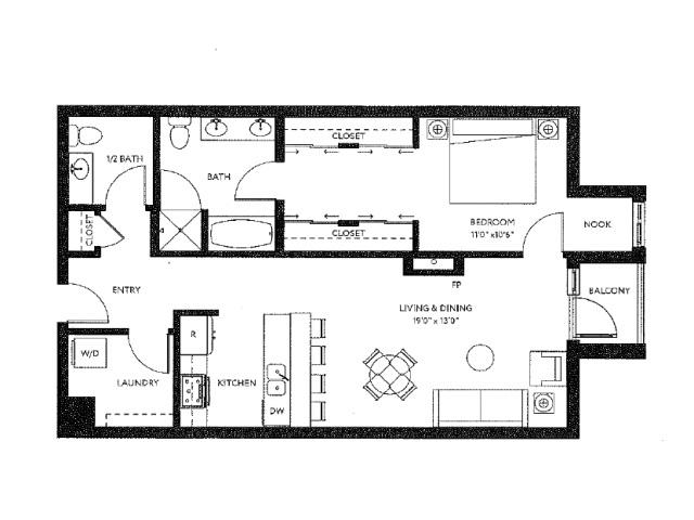 One Bedroom One and a Half Bath