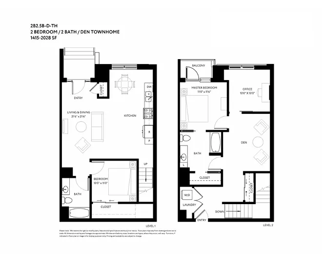 Two Bedroom Two and a Half Bath
