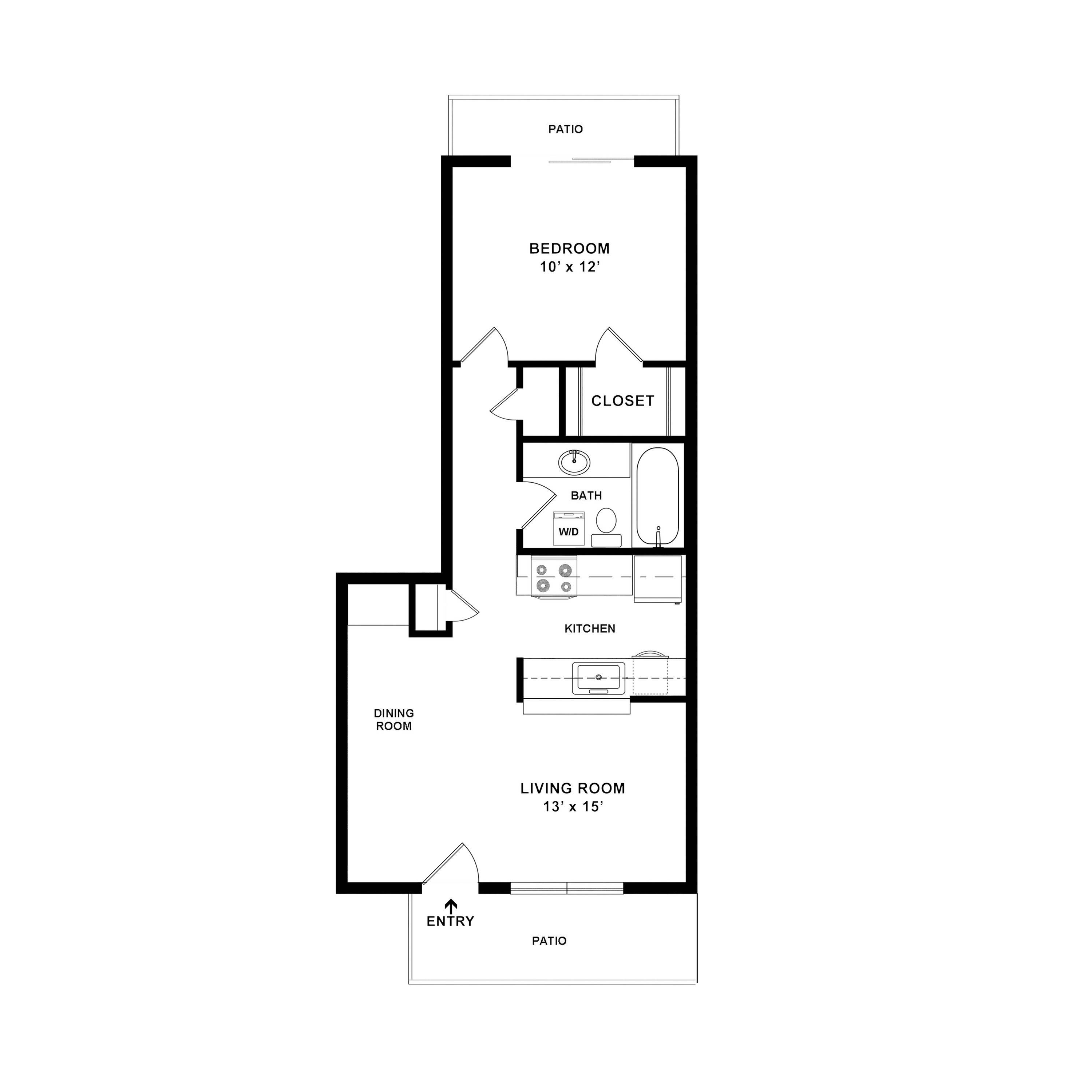 -1 Bedroom Floor Plan | Apartments For Rent In Portland, OR | Arbor Creek Apartments