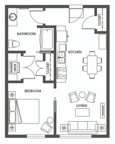 One Bedroom One Bath A1 | 1 Bed Apartment | 624 Yale Apartments