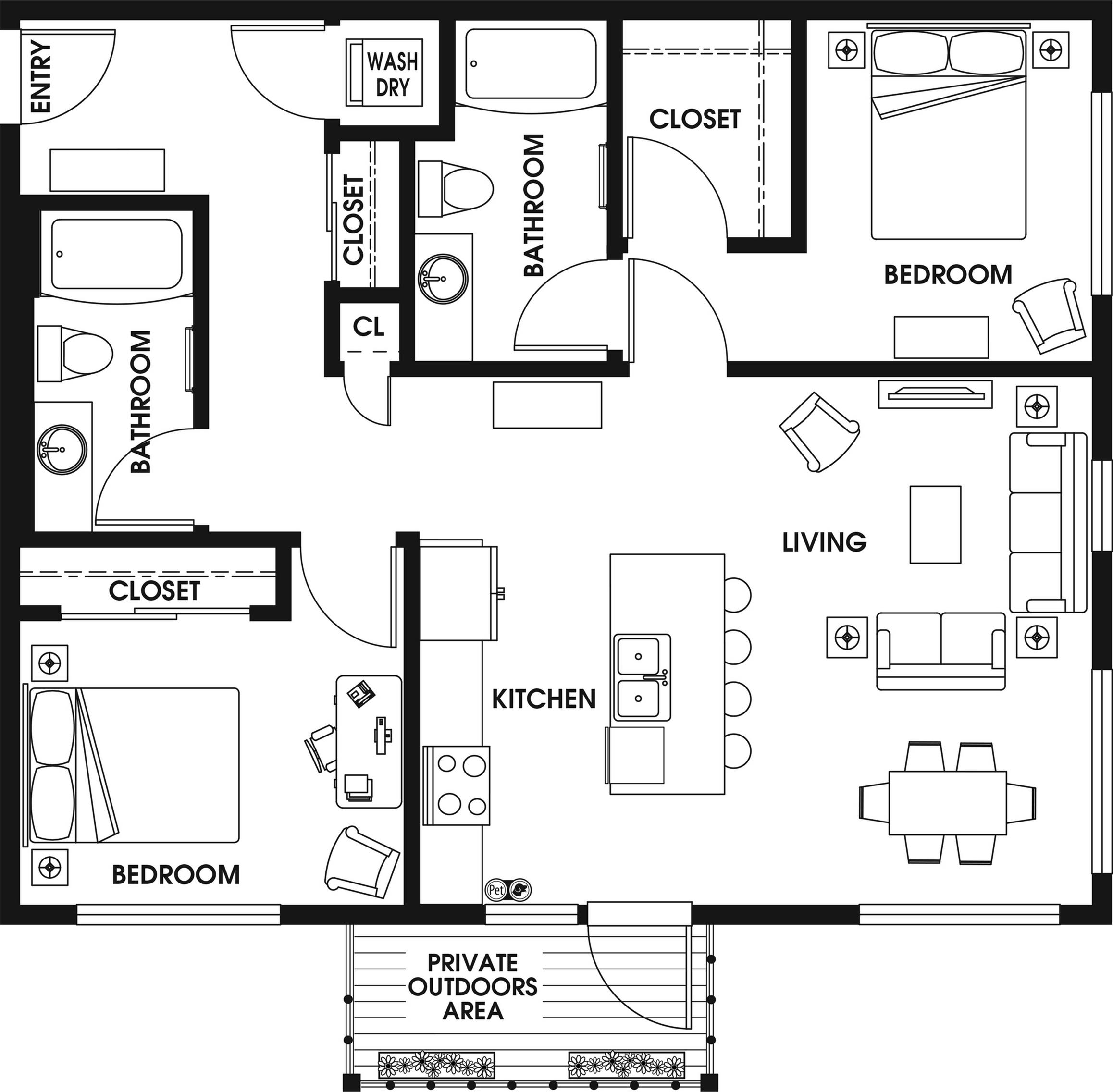 2 Bed 2 Bath