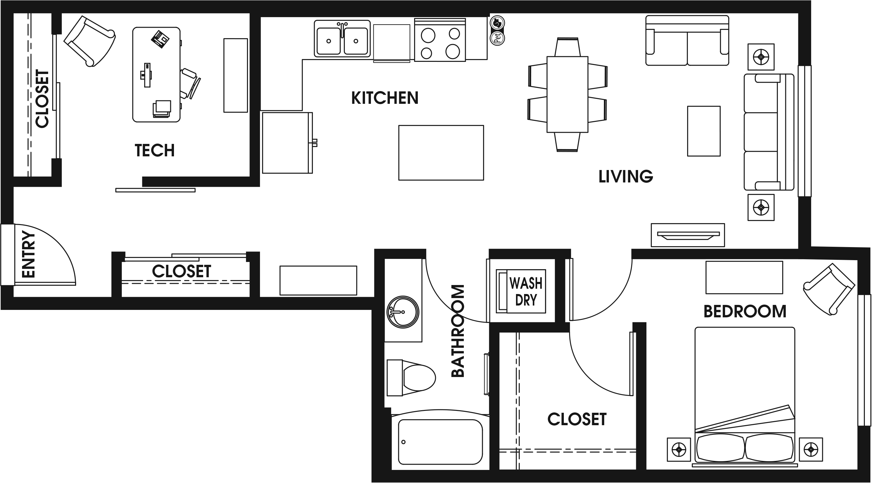 1 Bed 1 Bath + Den