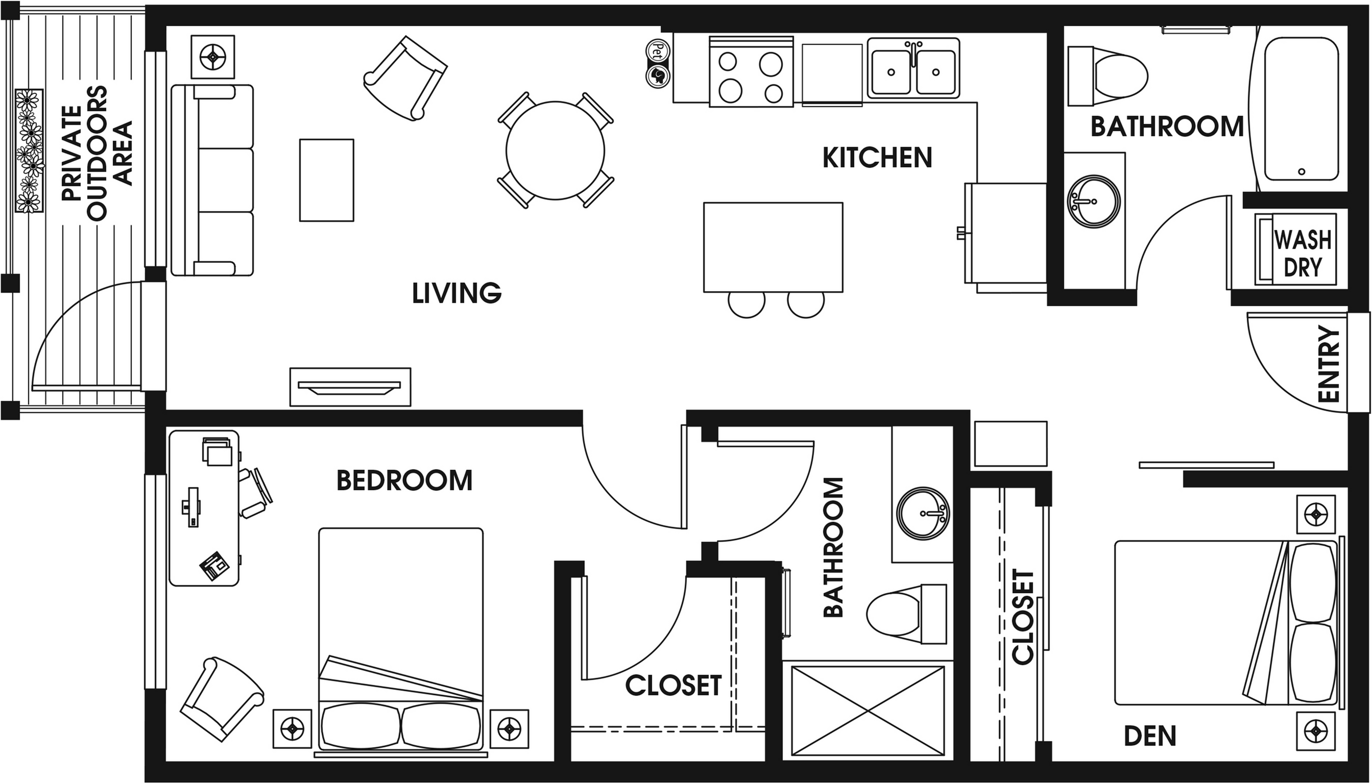 1 Bed 2 Bath + Den