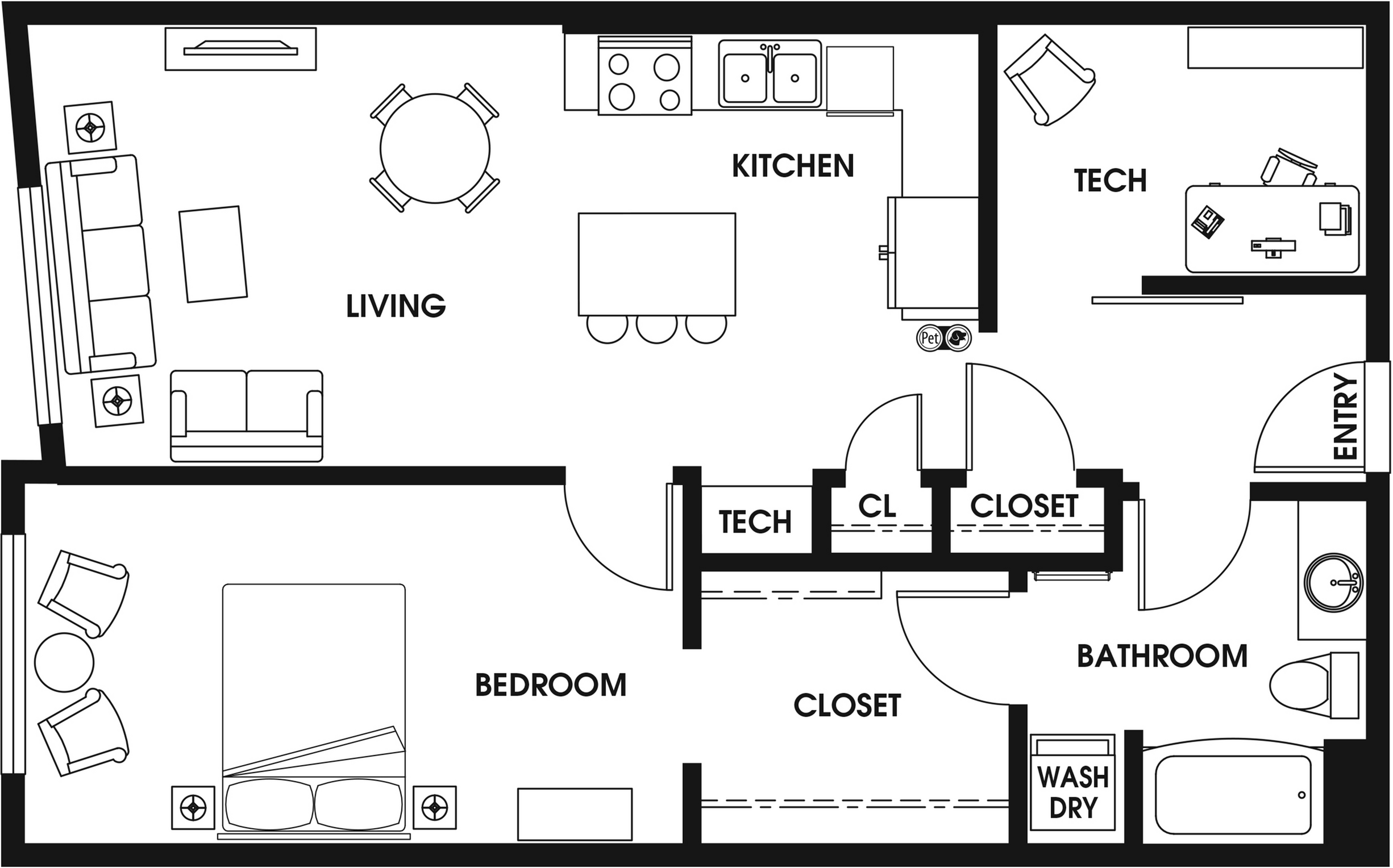 1 Bed 1 Bath Tech A