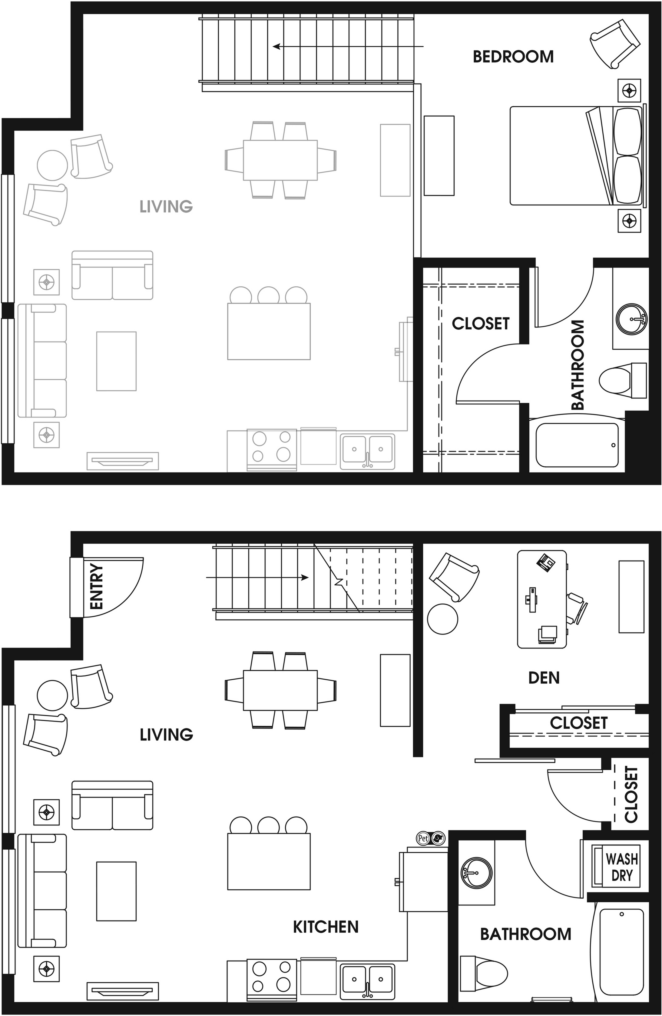 1 Bed 2 Bath + Loft
