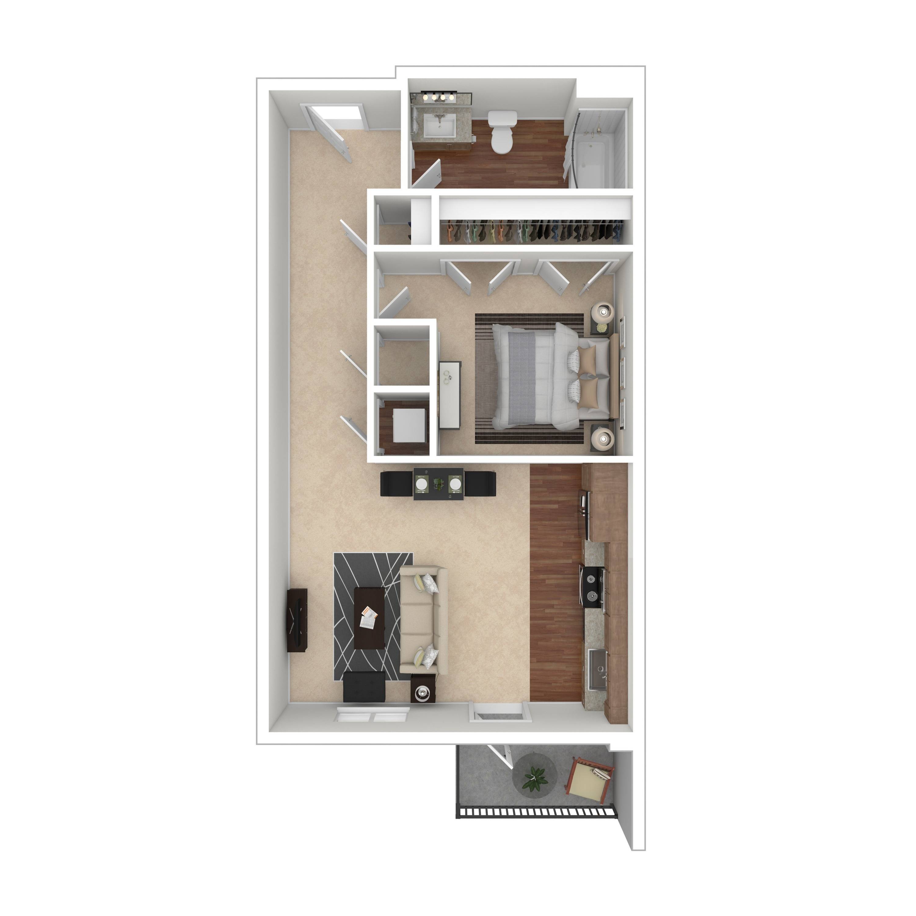 1 Bedroom Floor Plan | Crossroads at the Gulch | Apartments In Nashville