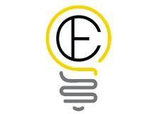 Modern, creative logo featuring a stylized yellow light bulb with encircled initials inside, symbolizing innovative ideas and bright solutions.